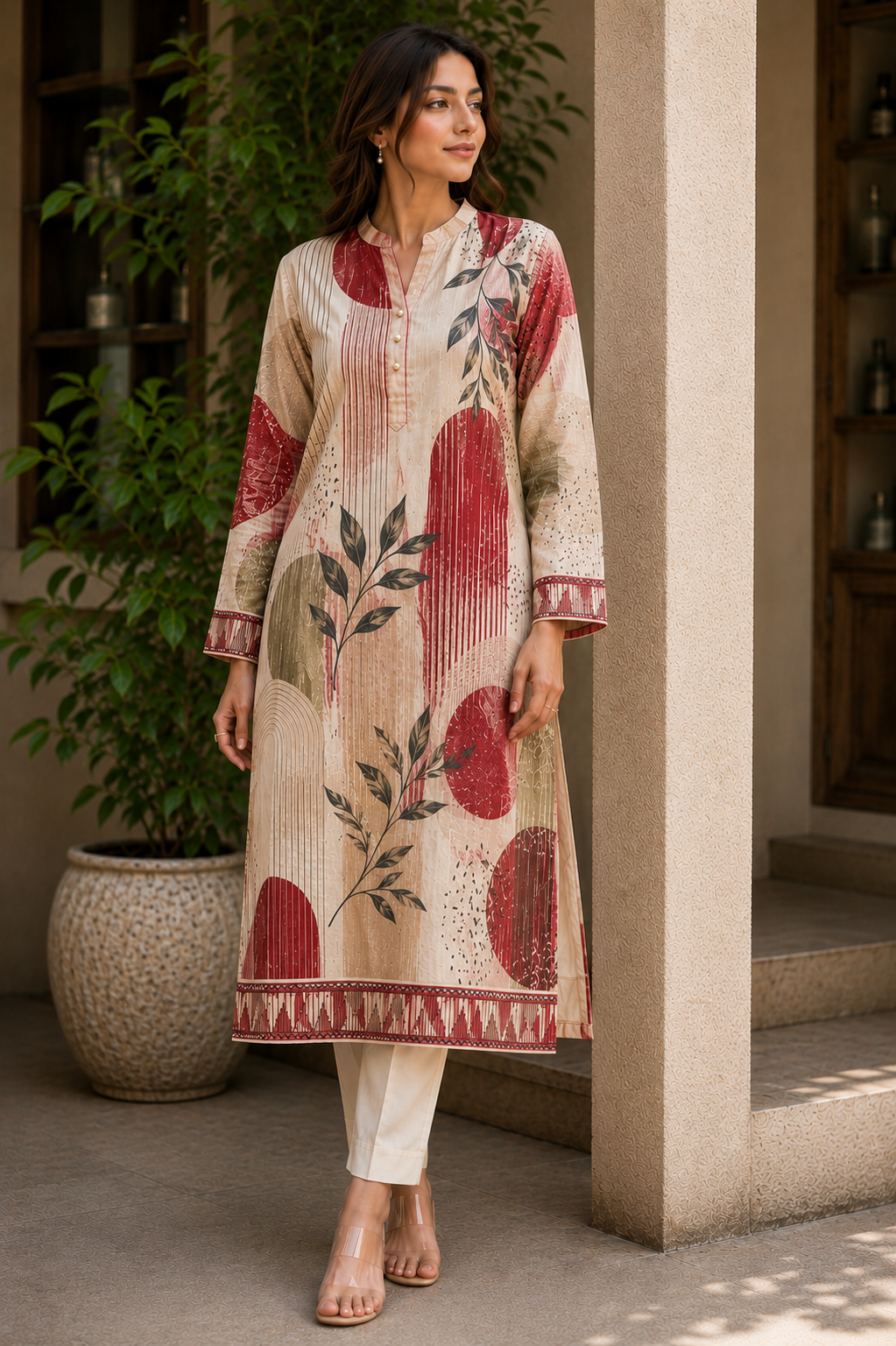 Women’s Printed Straight Kurti with Floral & Geometric Design
